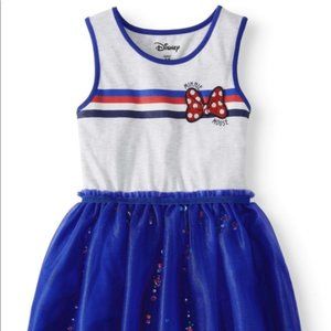 Disney Kids Girls Minnie Mouse Bow Print Jersey Tulle Blue Dress NWT